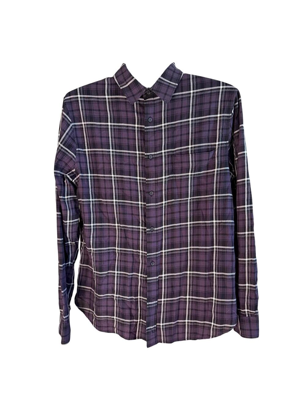 Vince Men's Button-Down Shirt – Large – Purple Plaid – 100% Cotton - Long Sleeve